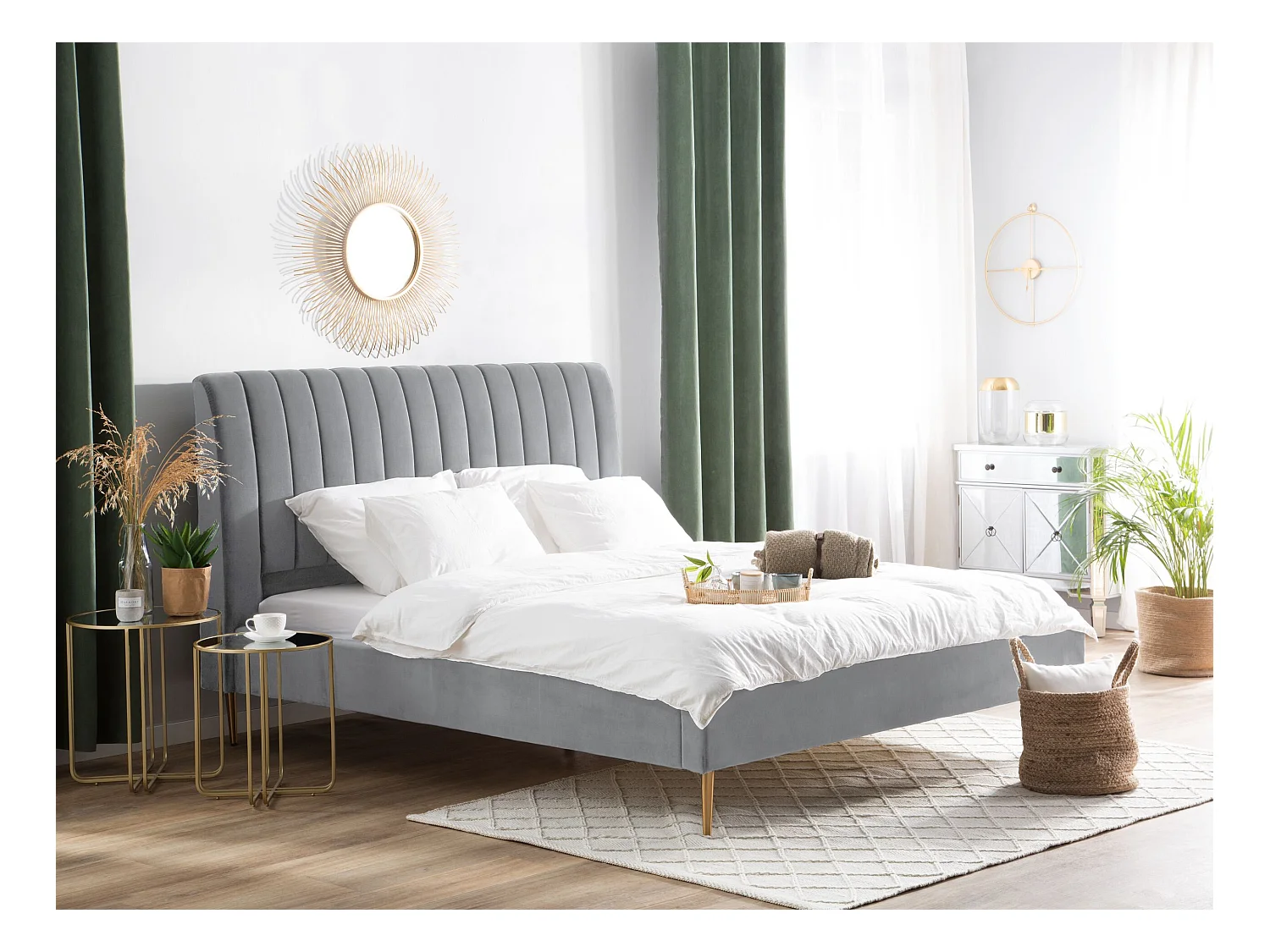 Lit avec sommier Velours MARVILLE 180 x 200 cm Gris