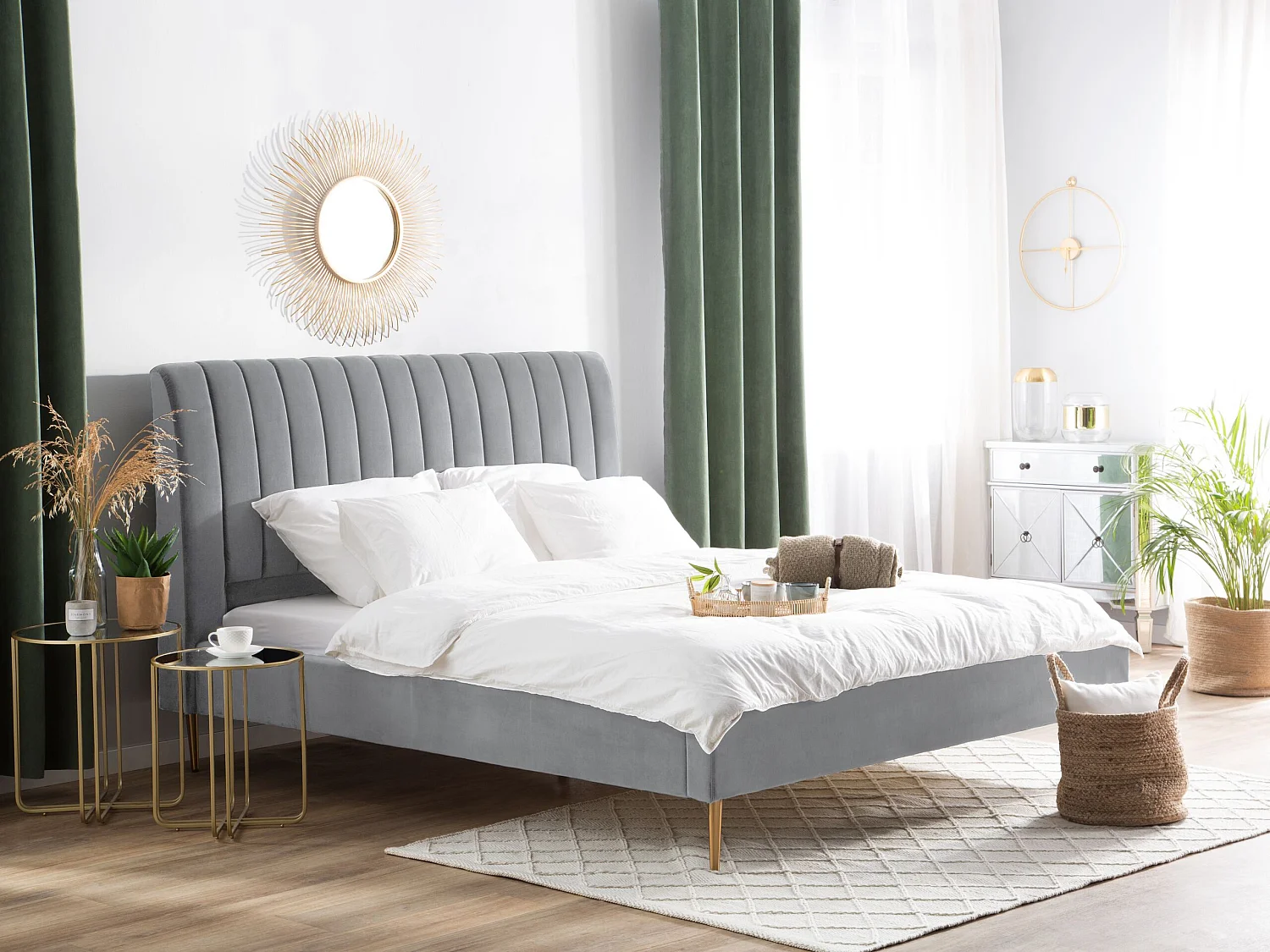 Lit avec sommier Velours MARVILLE 180 x 200 cm Gris