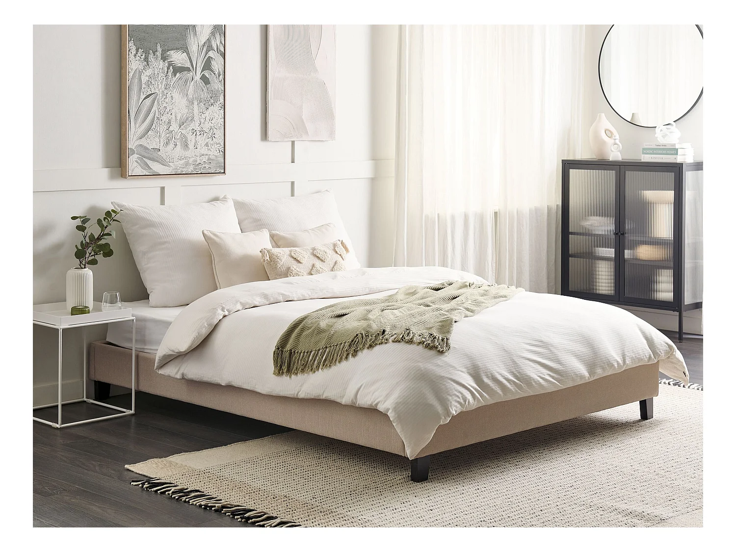 Lit sans tête de lit Tissu ROANNE 160 x 200 cm Beige