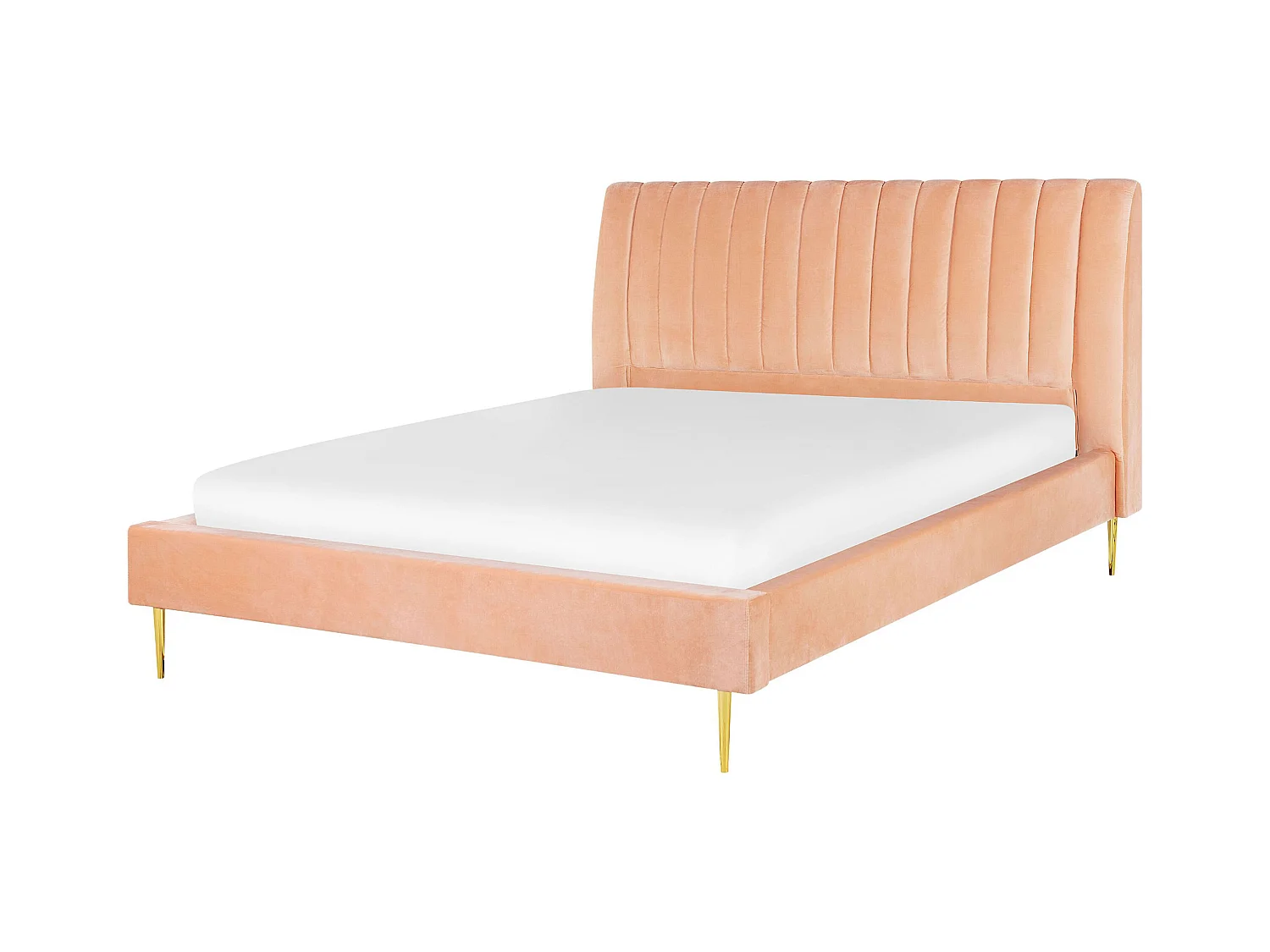 Lit avec sommier Velours MARVILLE 160 x 200 cm Rose pêche