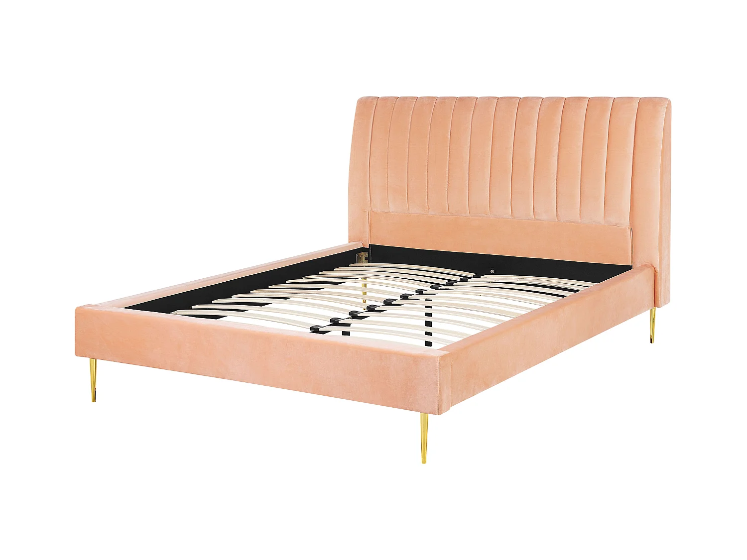 Lit avec sommier Velours MARVILLE 160 x 200 cm Rose pêche