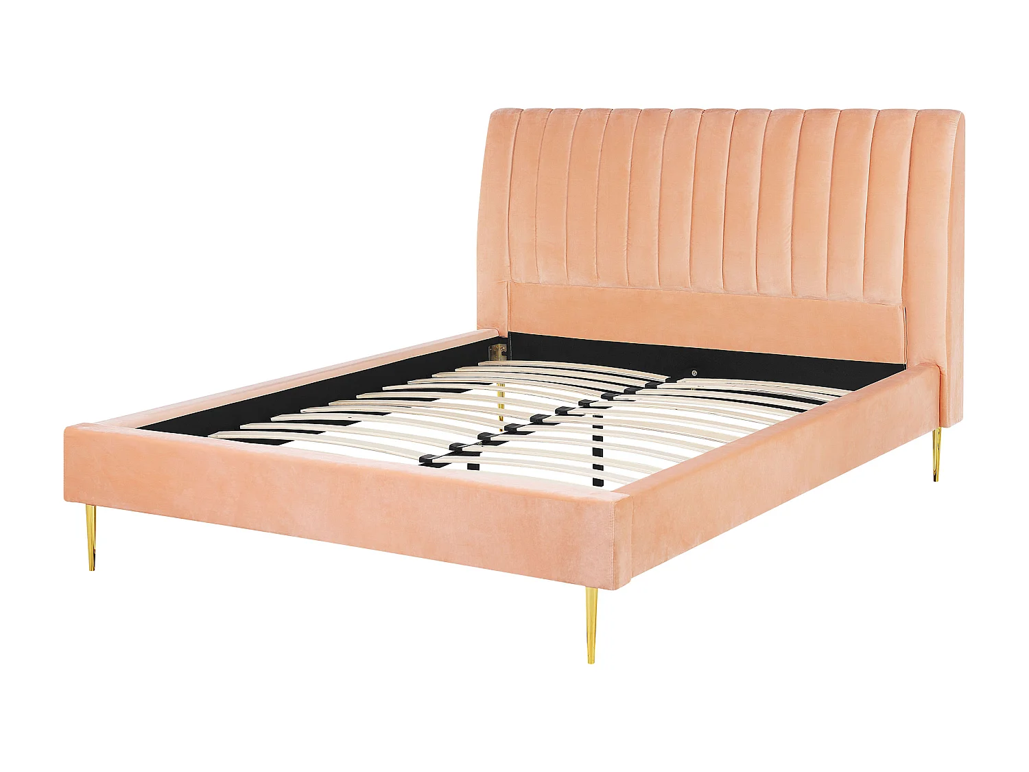 Lit avec sommier Velours MARVILLE 160 x 200 cm Rose pêche