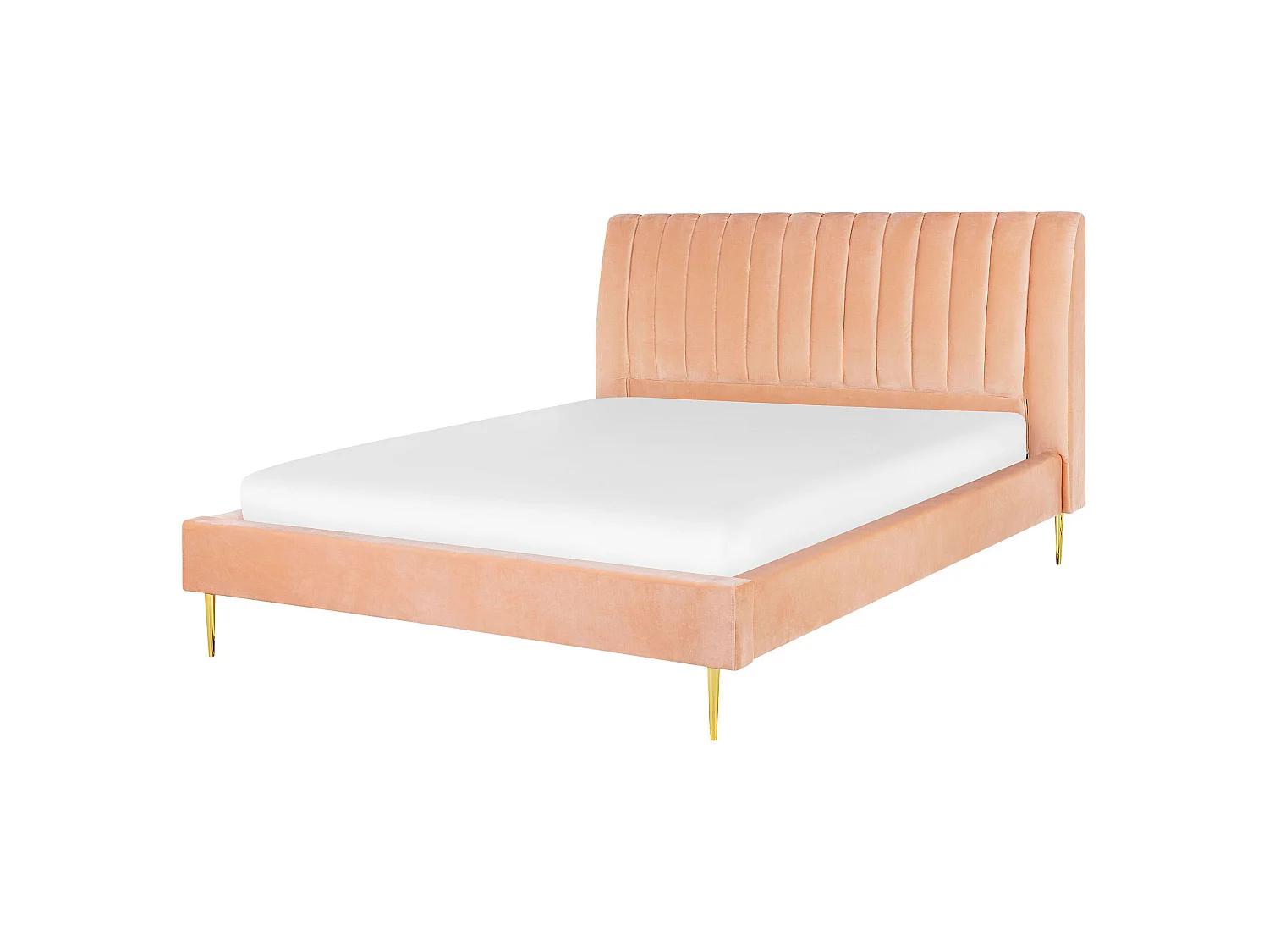 Lit avec sommier Velours MARVILLE 160 x 200 cm Rose pêche
