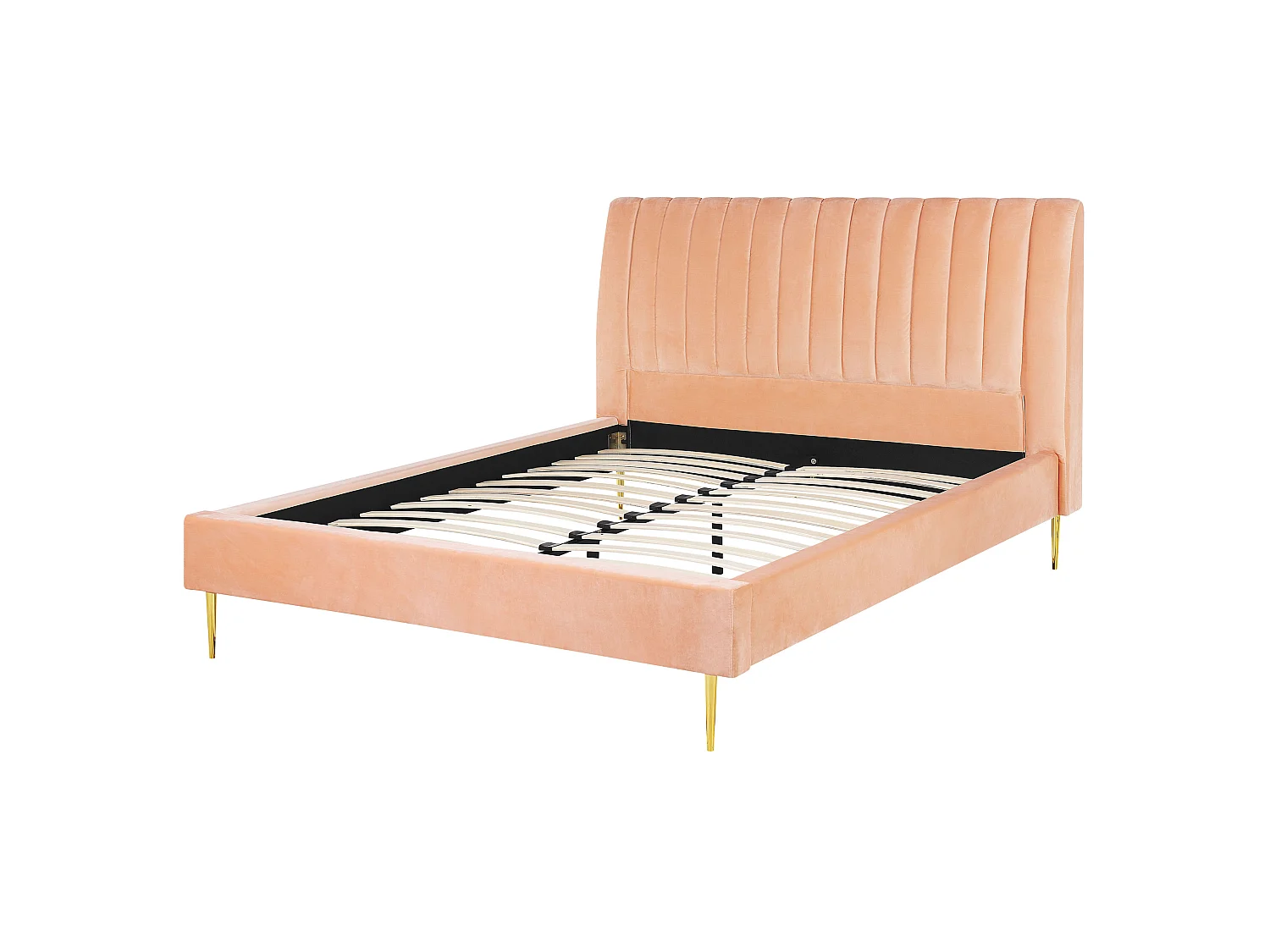 Lit avec sommier Velours MARVILLE 160 x 200 cm Rose pêche