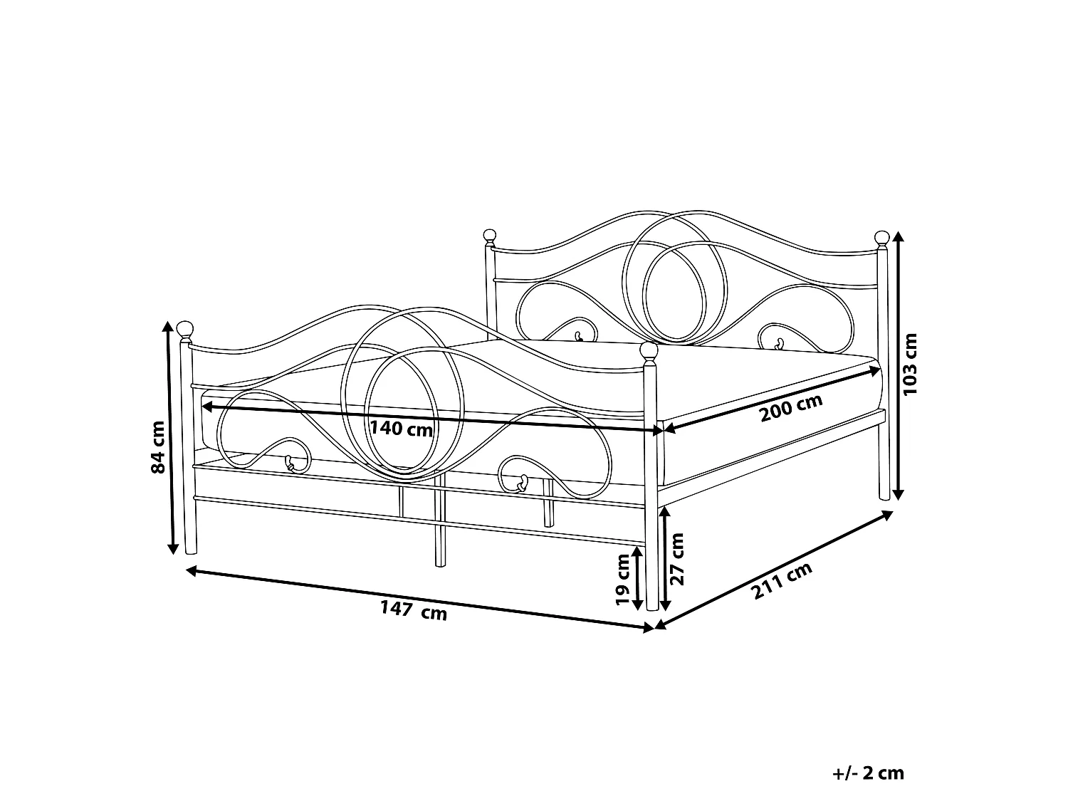 Cama Metal LYRA 140 x 200 cm Blanco