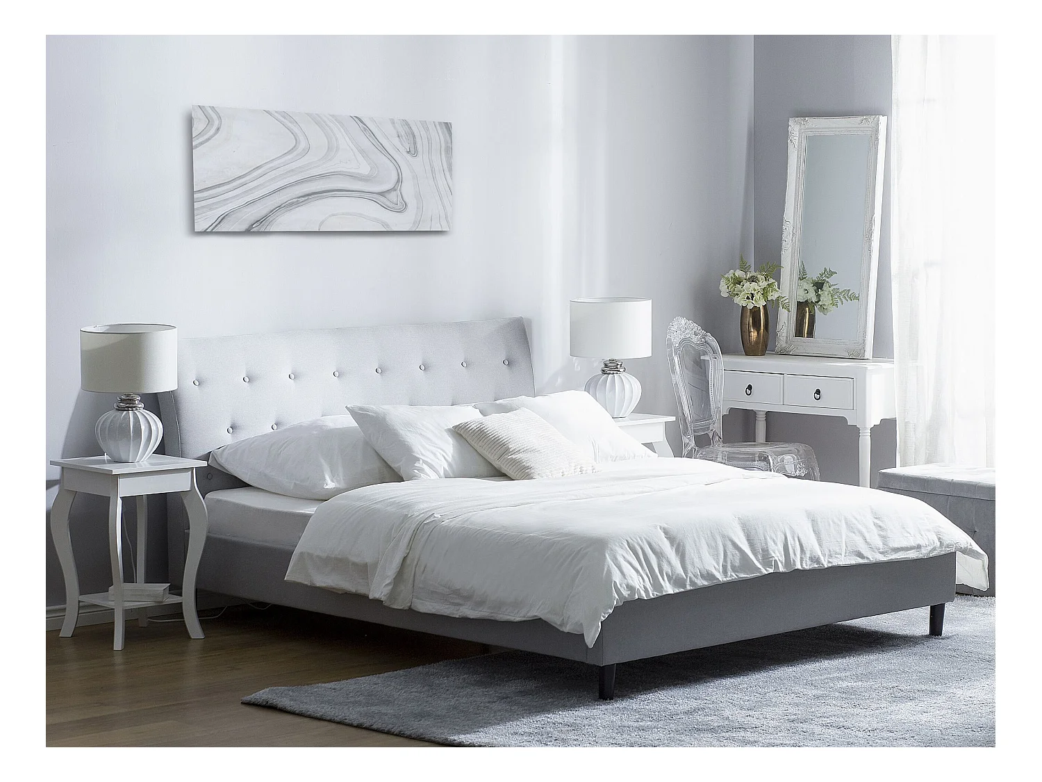 Lit avec sommier Tissu SAVERNE 140 x 200 cm Gris clair