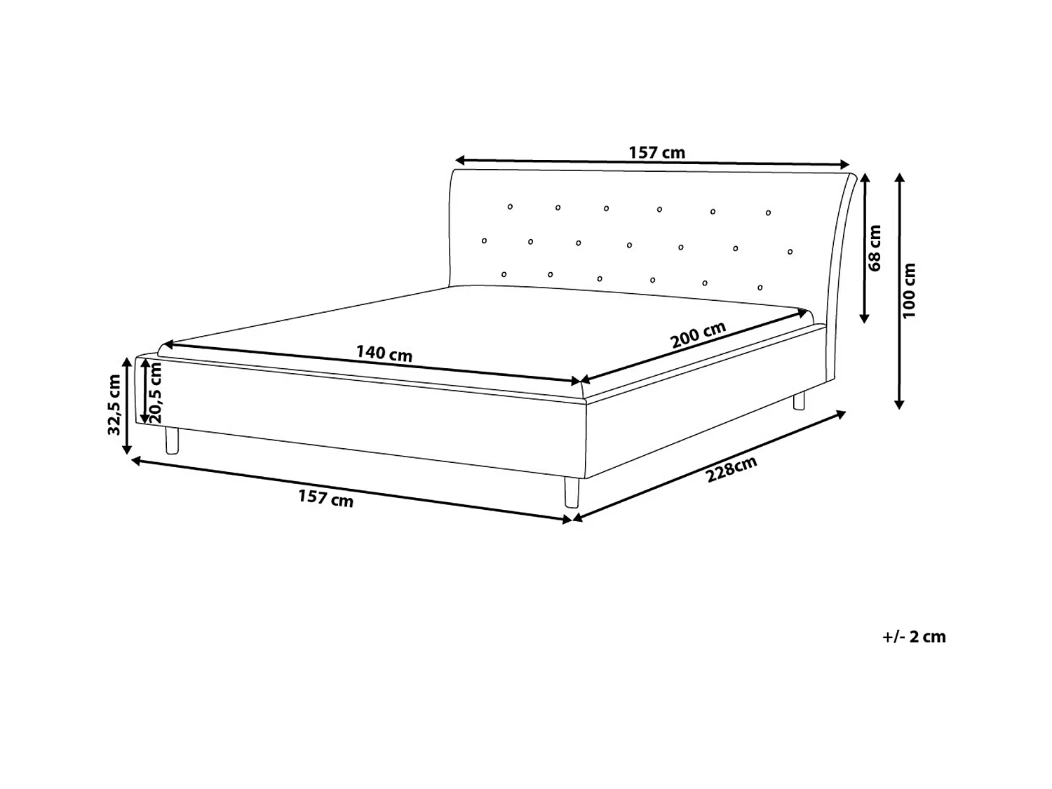 Lit avec sommier Tissu SAVERNE 140 x 200 cm Gris clair