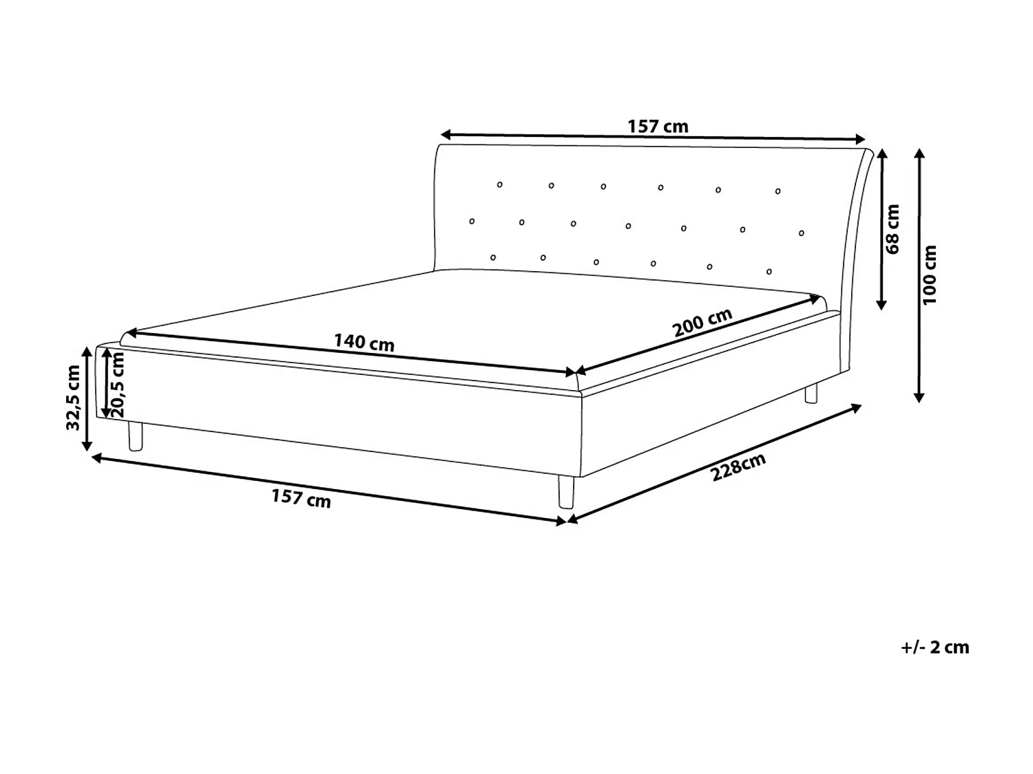 Lit avec sommier Tissu SAVERNE 140 x 200 cm Gris clair