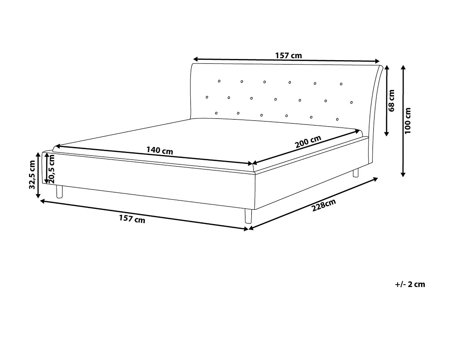Lit avec sommier Tissu SAVERNE 140 x 200 cm Gris clair