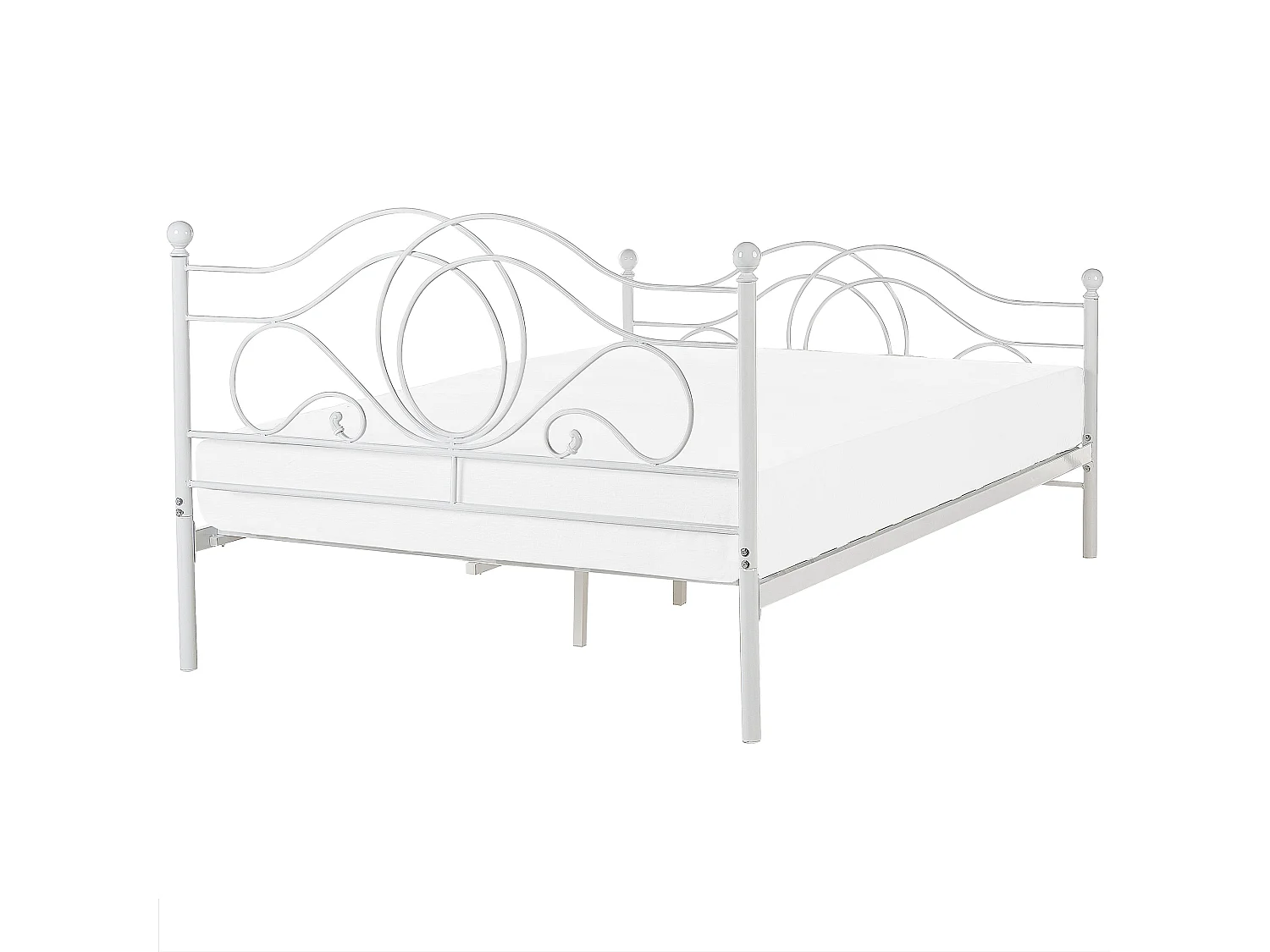 Bett im Boho Stil Metall Doppelbett 160x200 cm weiß Lyra