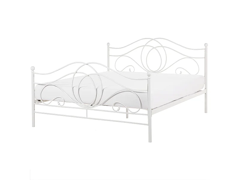 Bett im Boho Stil Metall Doppelbett 160x200 cm weiß Lyra