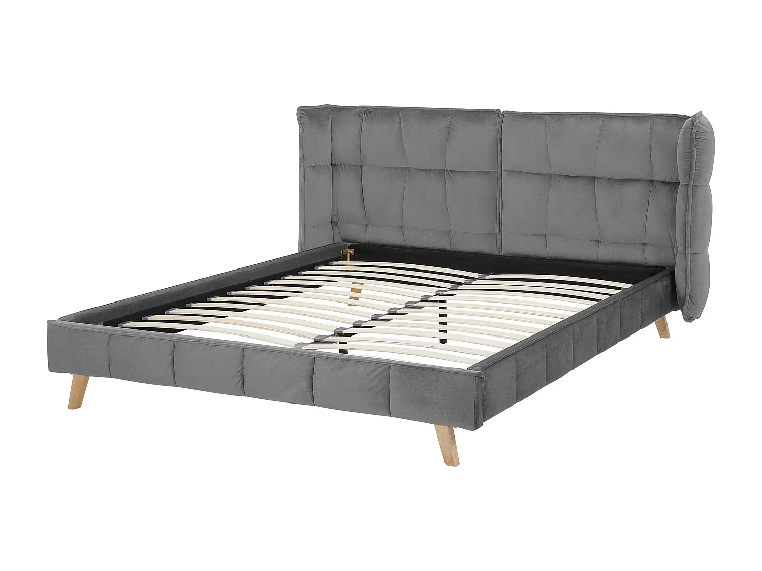 Polsterbett mit Lattenrost 160 x 200 cm Samtbezug grau hohes Kopfteil Senlis