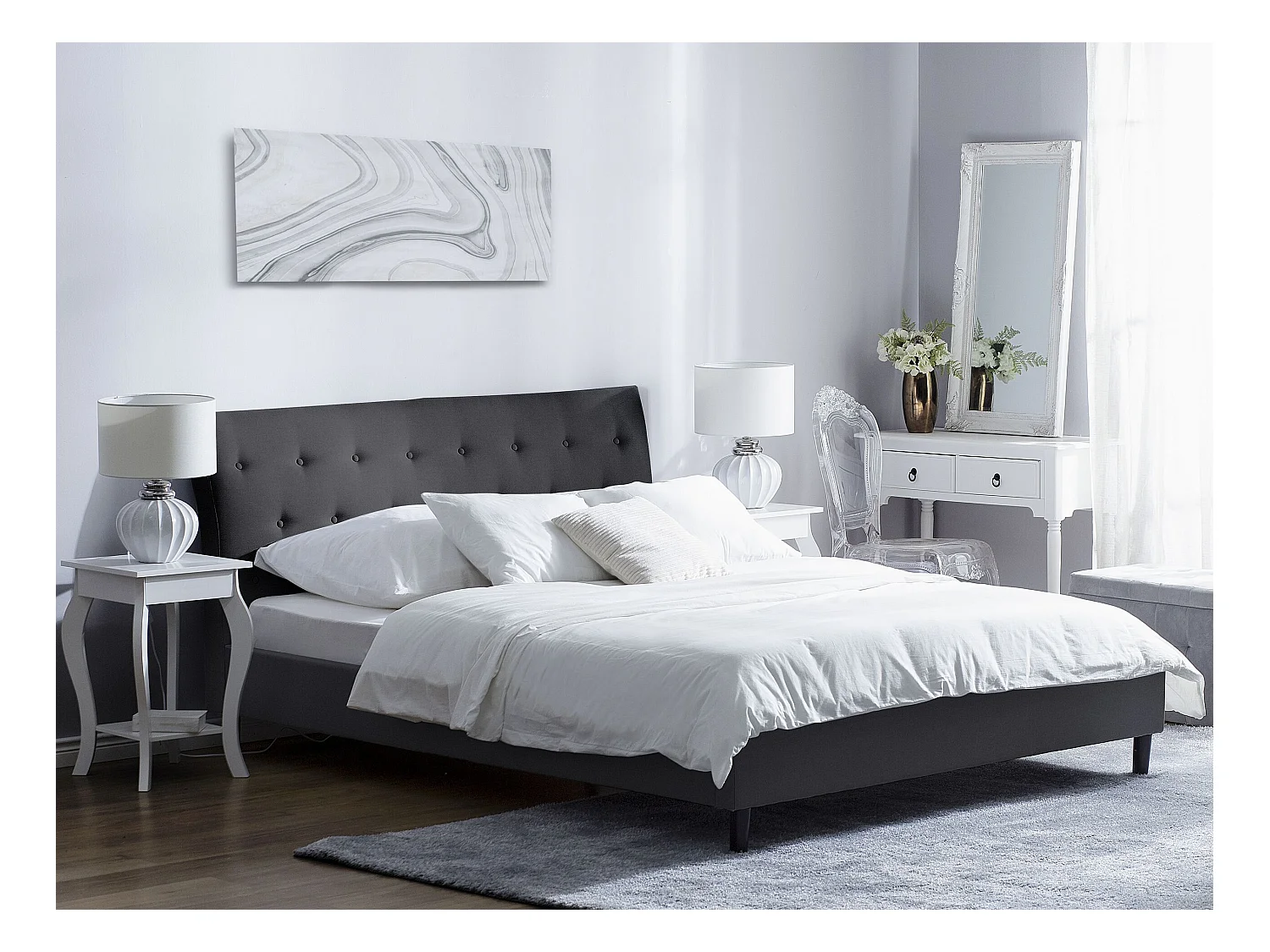 Lit avec sommier Tissu SAVERNE 160 x 200 cm Gris foncé