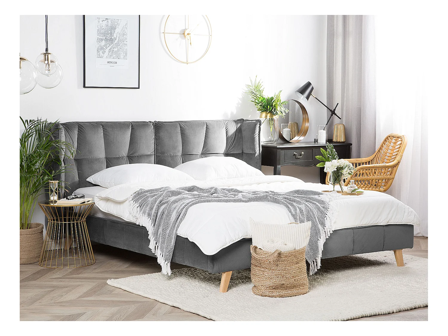 Lit avec sommier Velours SENLIS 180 x 200 cm Gris