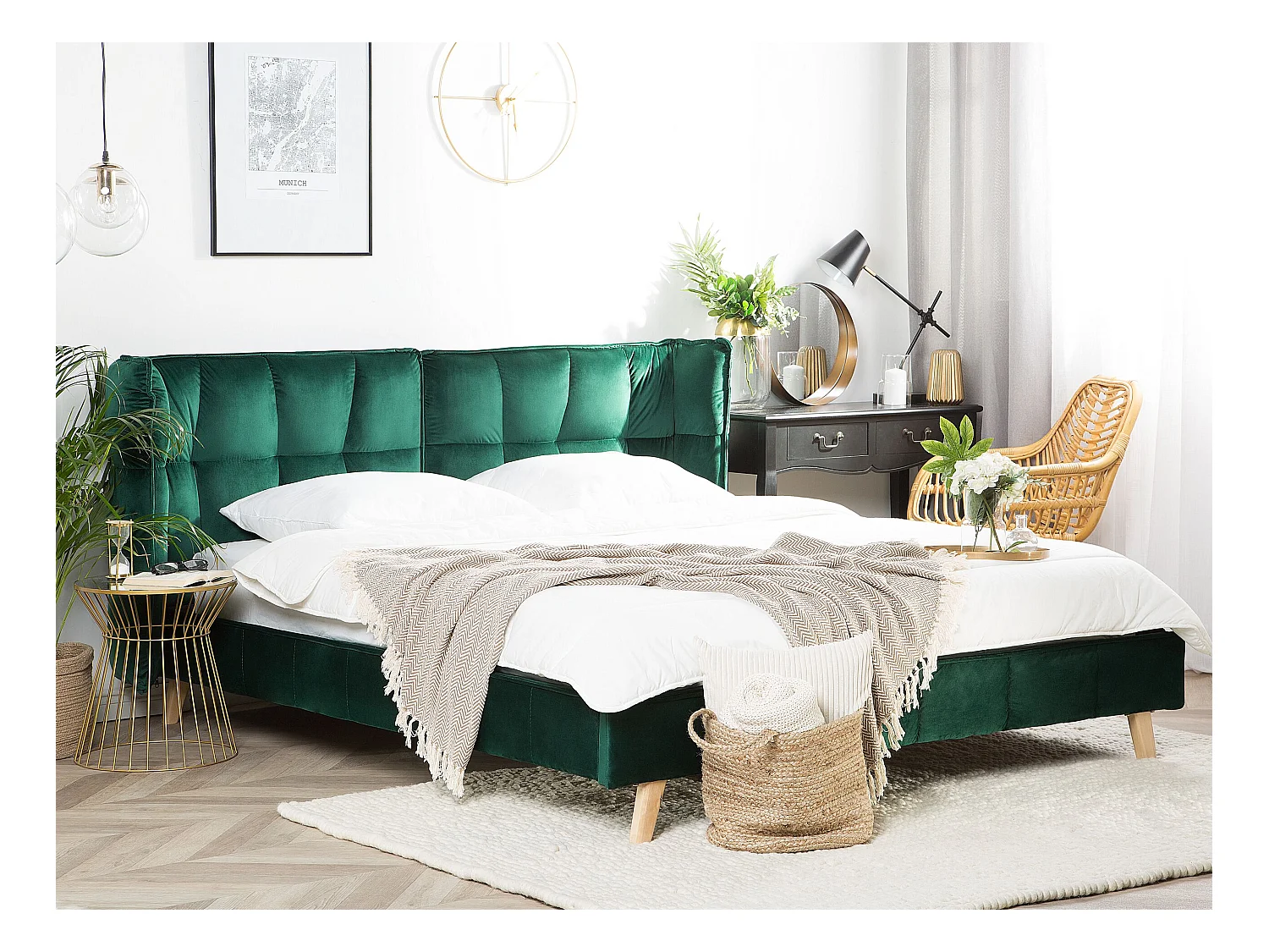 Lit avec sommier Velours SENLIS 160 x 200 cm Vert foncé