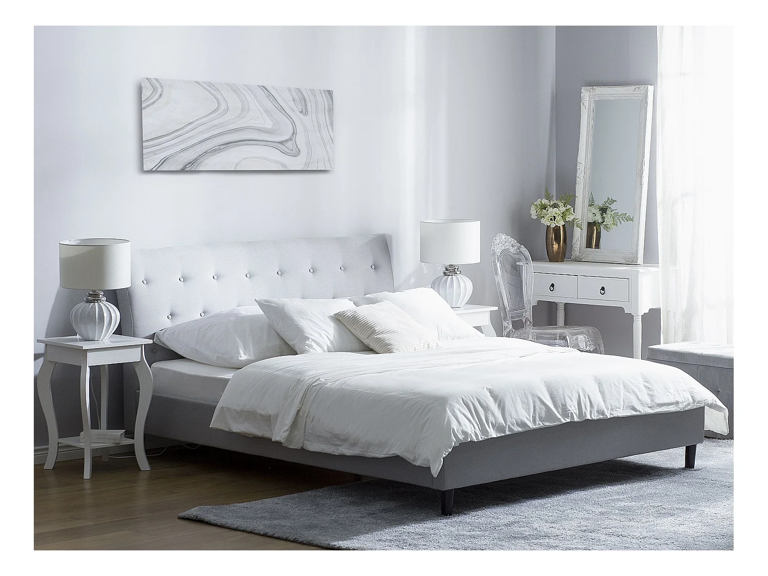 Lit avec sommier Tissu SAVERNE 160 x 200 cm Gris clair