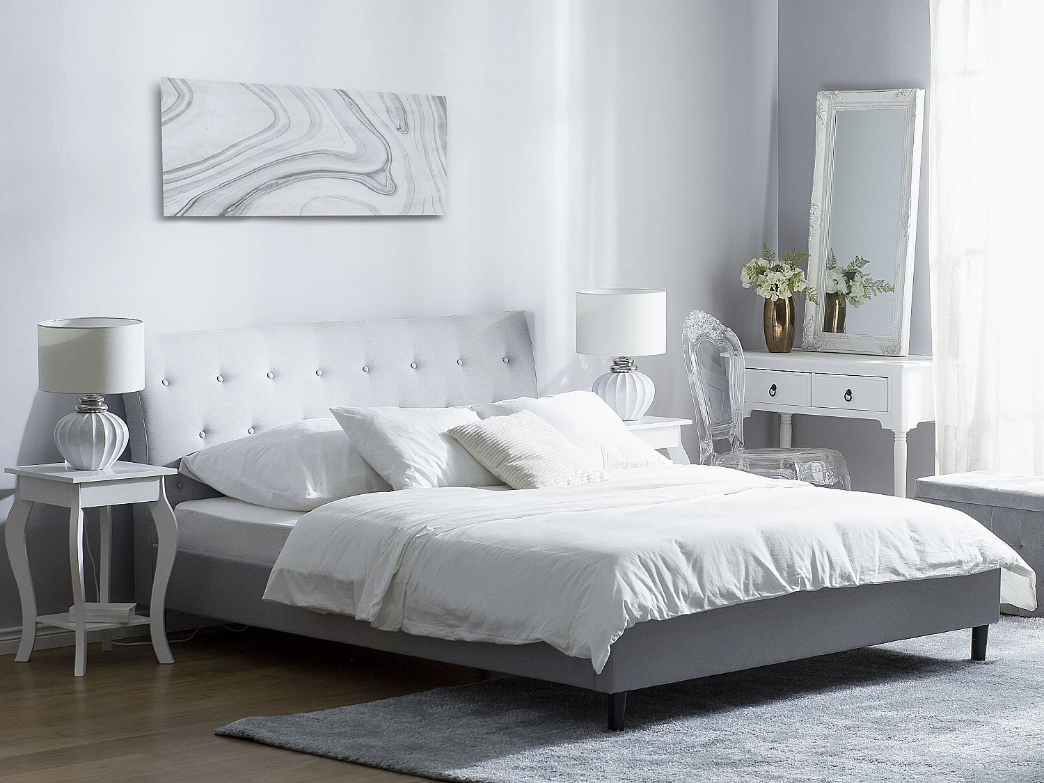 Lit avec sommier Tissu SAVERNE 160 x 200 cm Gris clair