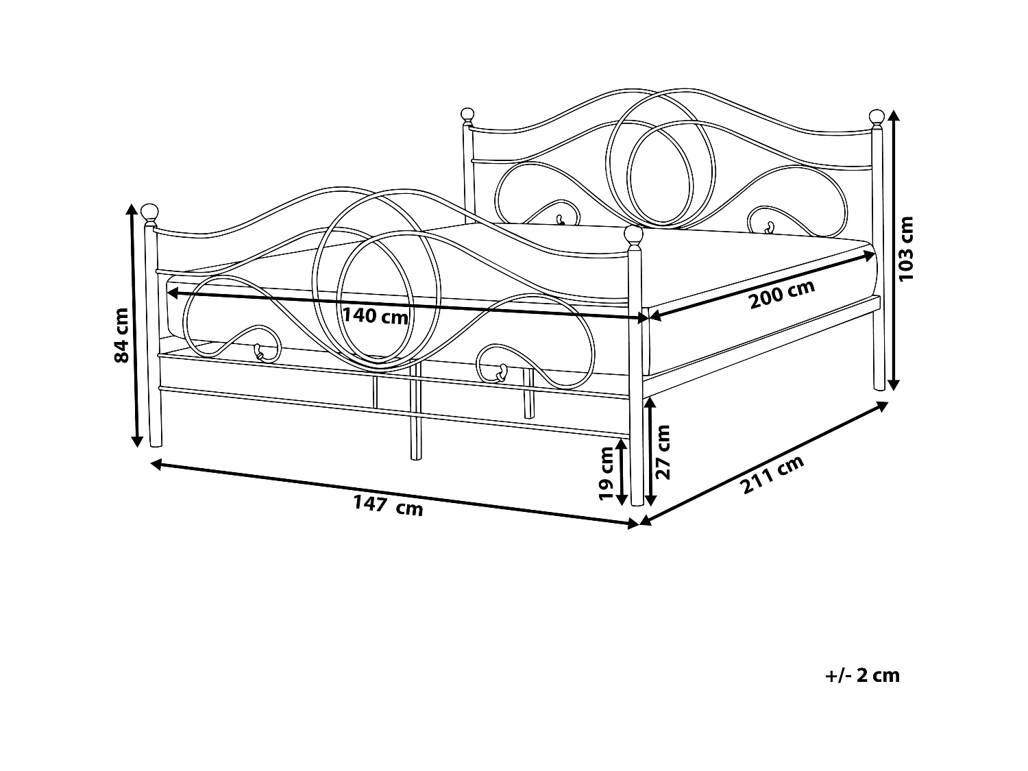 Lit avec sommier Métal LYRA 140 x 200 cm Noir