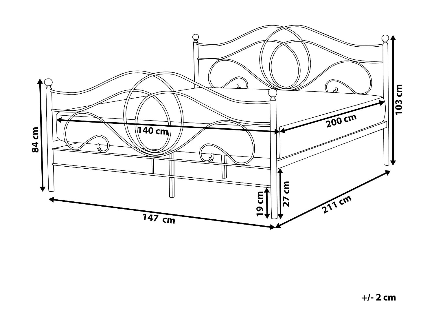 Lit avec sommier Métal LYRA 140 x 200 cm Noir