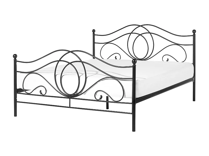Bett schwarz Boho Metallgestell verziertes Kopfteil Lattenrost 140x200 cm Lyra