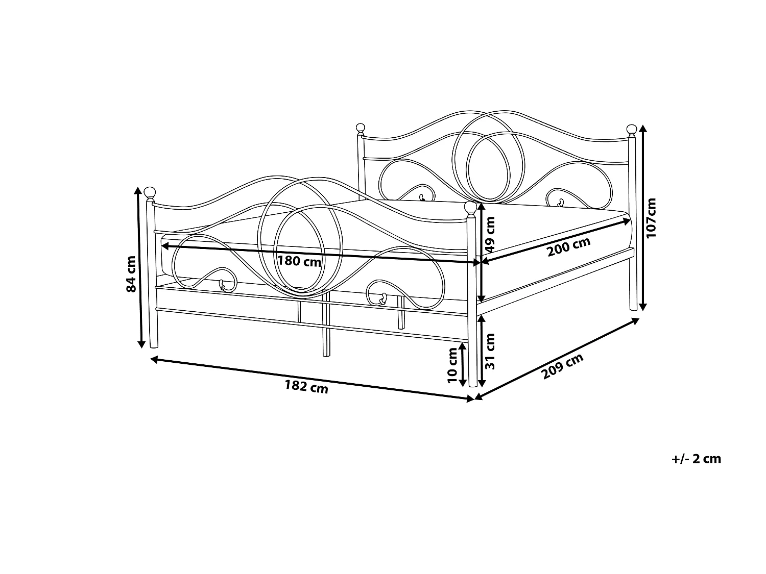 Lit avec sommier Métal LYRA 180 x 200 cm Blanc