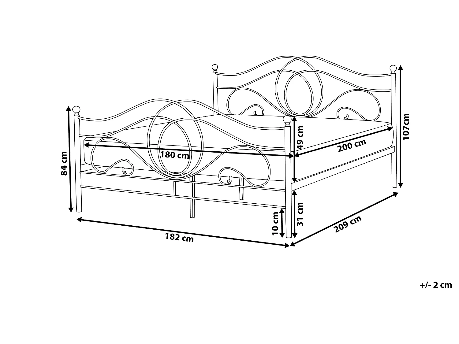 Bett mit Lattenrost Metall LYRA 180 x 200 cm Weiss