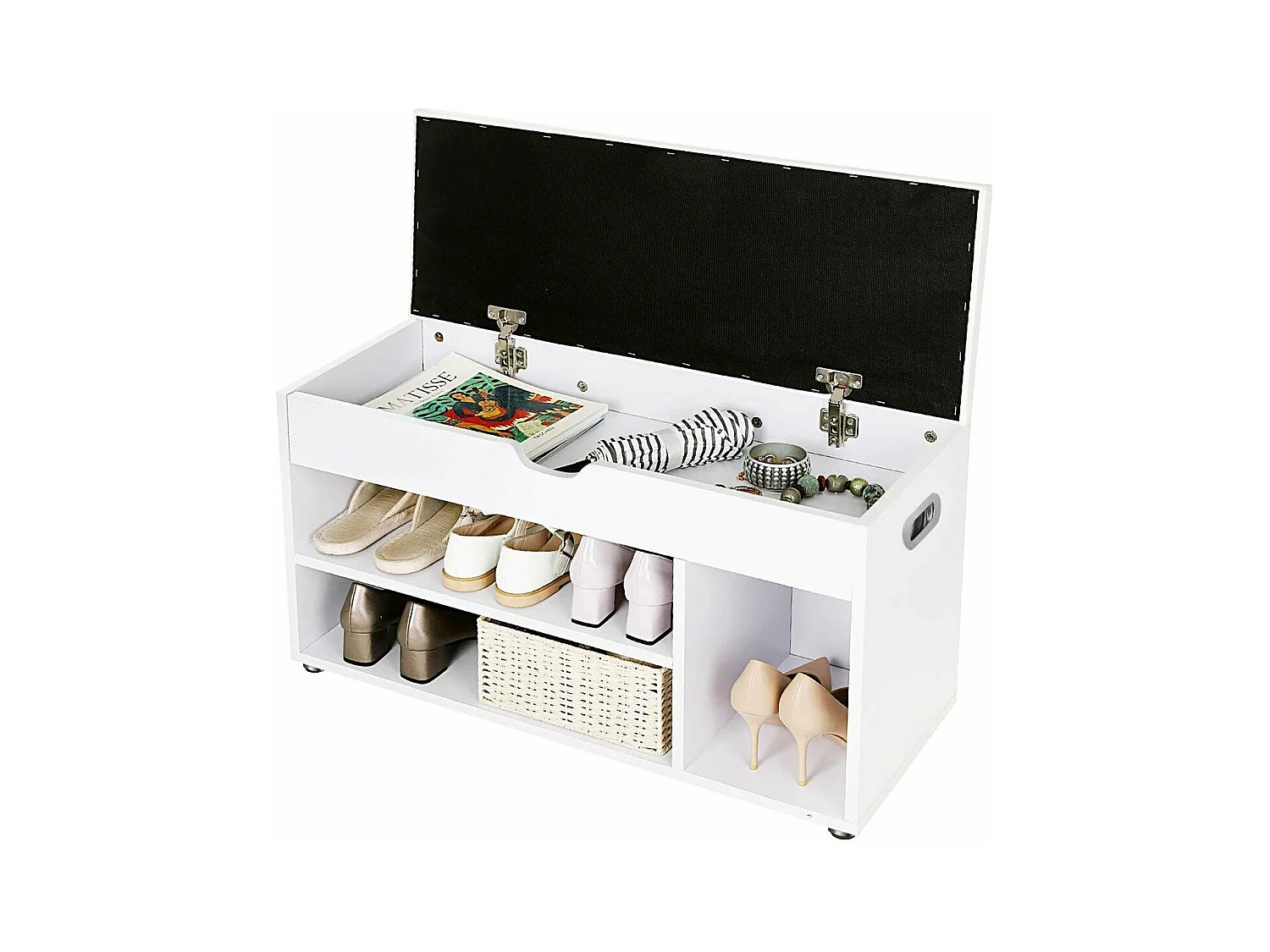 Banc à chaussures 3 compartiments et 1 espace coffre avec assise confortable - H44 cm