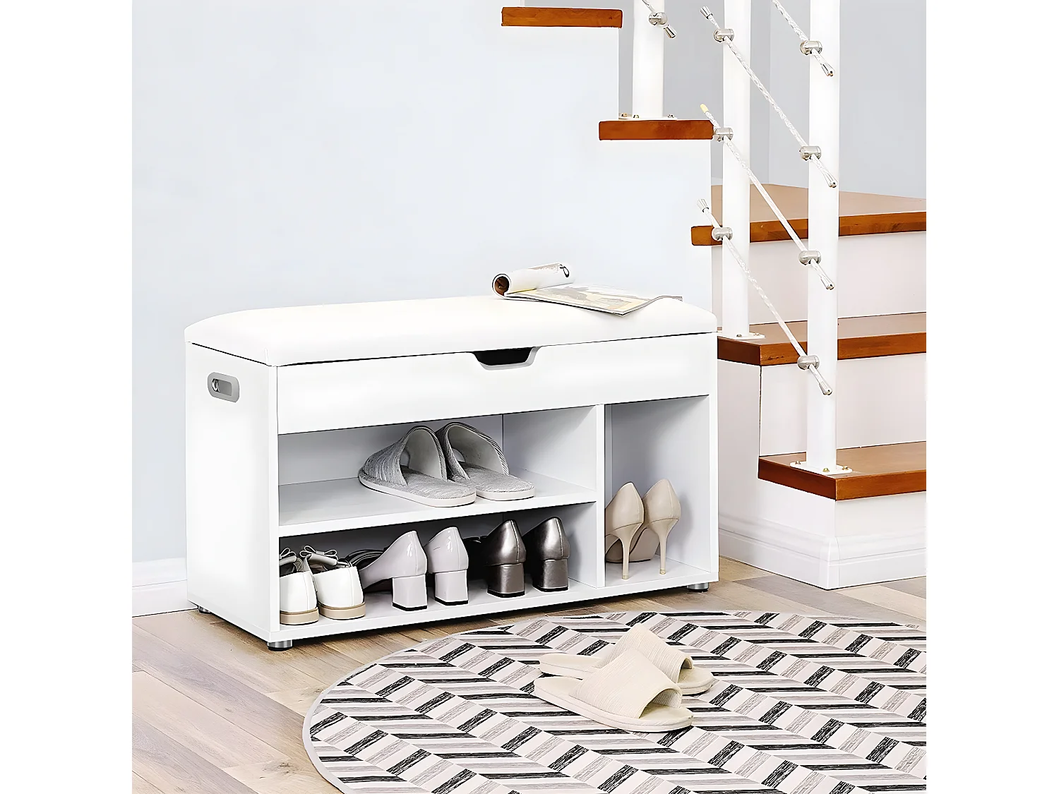 Schuhbank 3 Fächer und 1 Truhe mit bequemer Sitzfläche - H44 cm