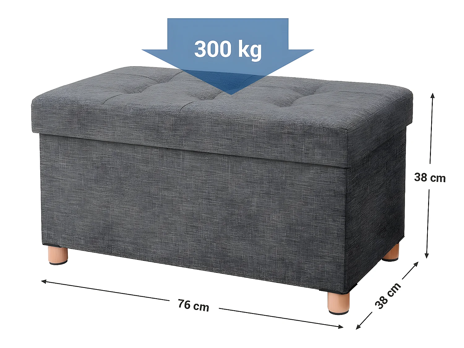 Faltbare Aufbewahrungsbank mit Deckel und Füßen aus Massivholz - L76 cm