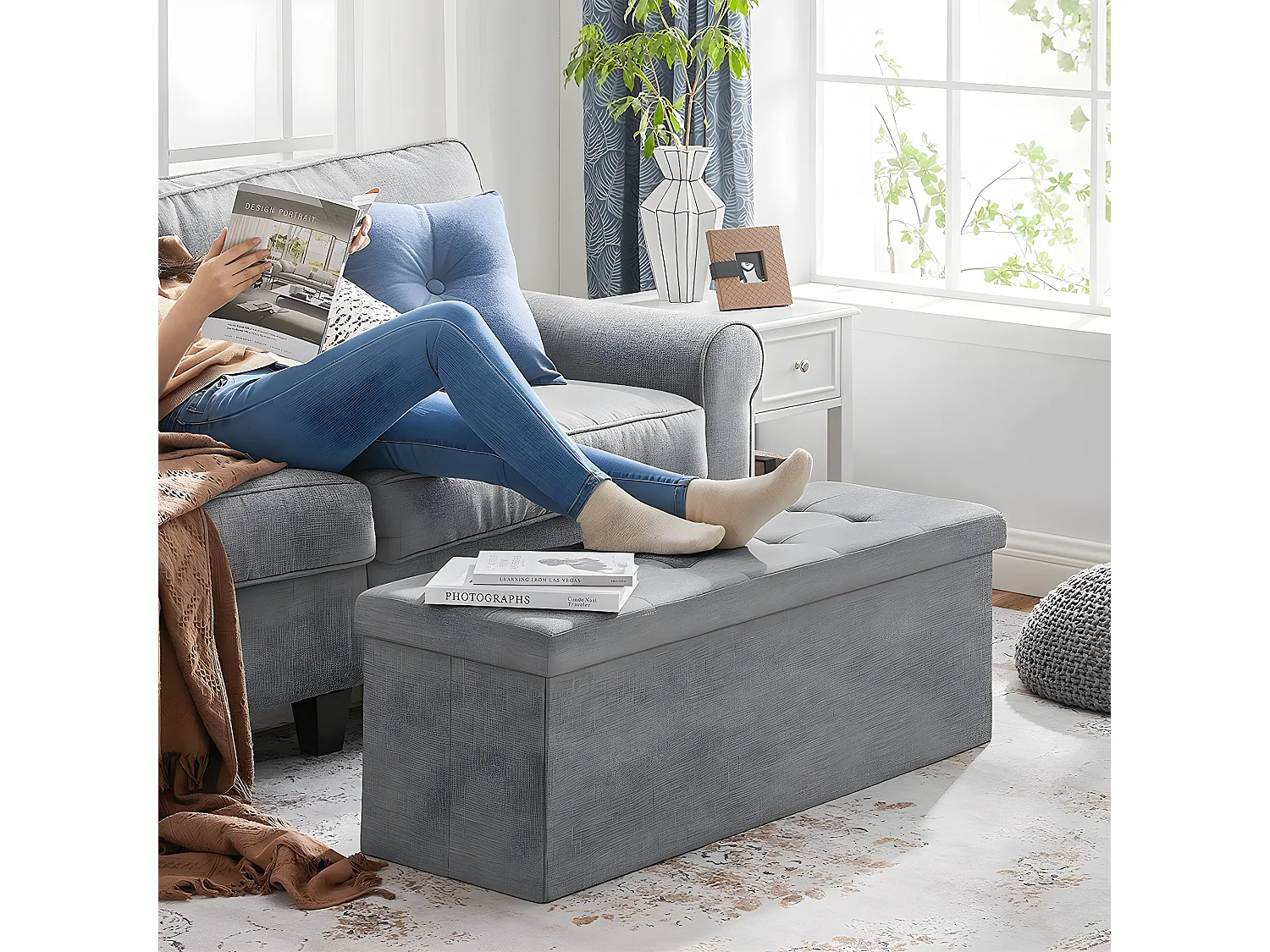 Caja de almacenamiento con 2 compartimentos interiores - L110 cm