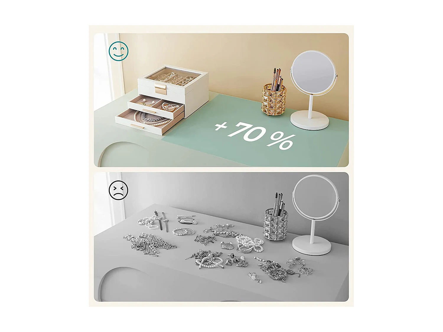 Boîte à bijoux à 3 niveaux avec couvercle en verre et 2 tiroirs - L23,1 cm