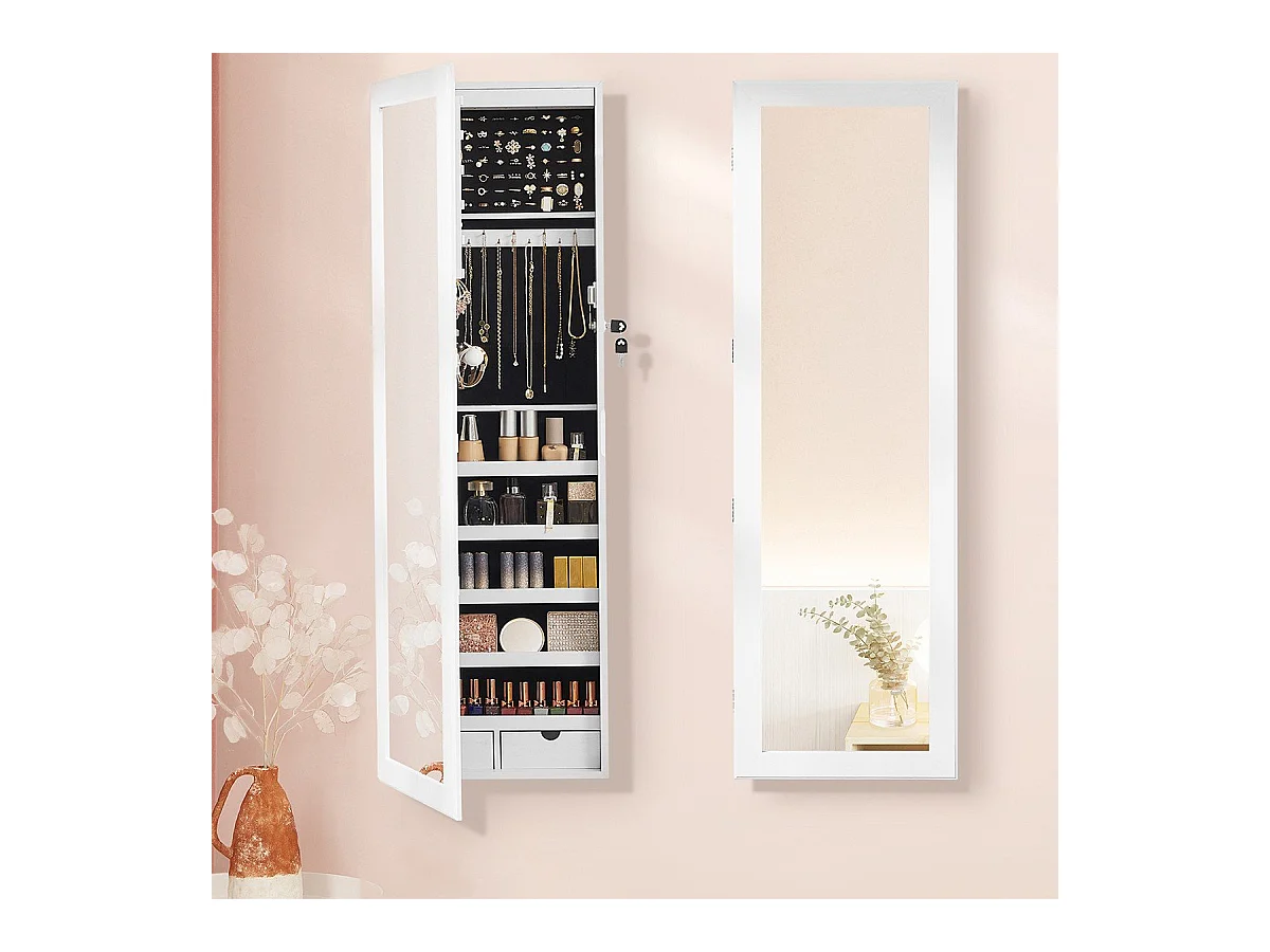 Armoire à bijoux verrouillable pour portes à suspendre avec miroir - H120 cm