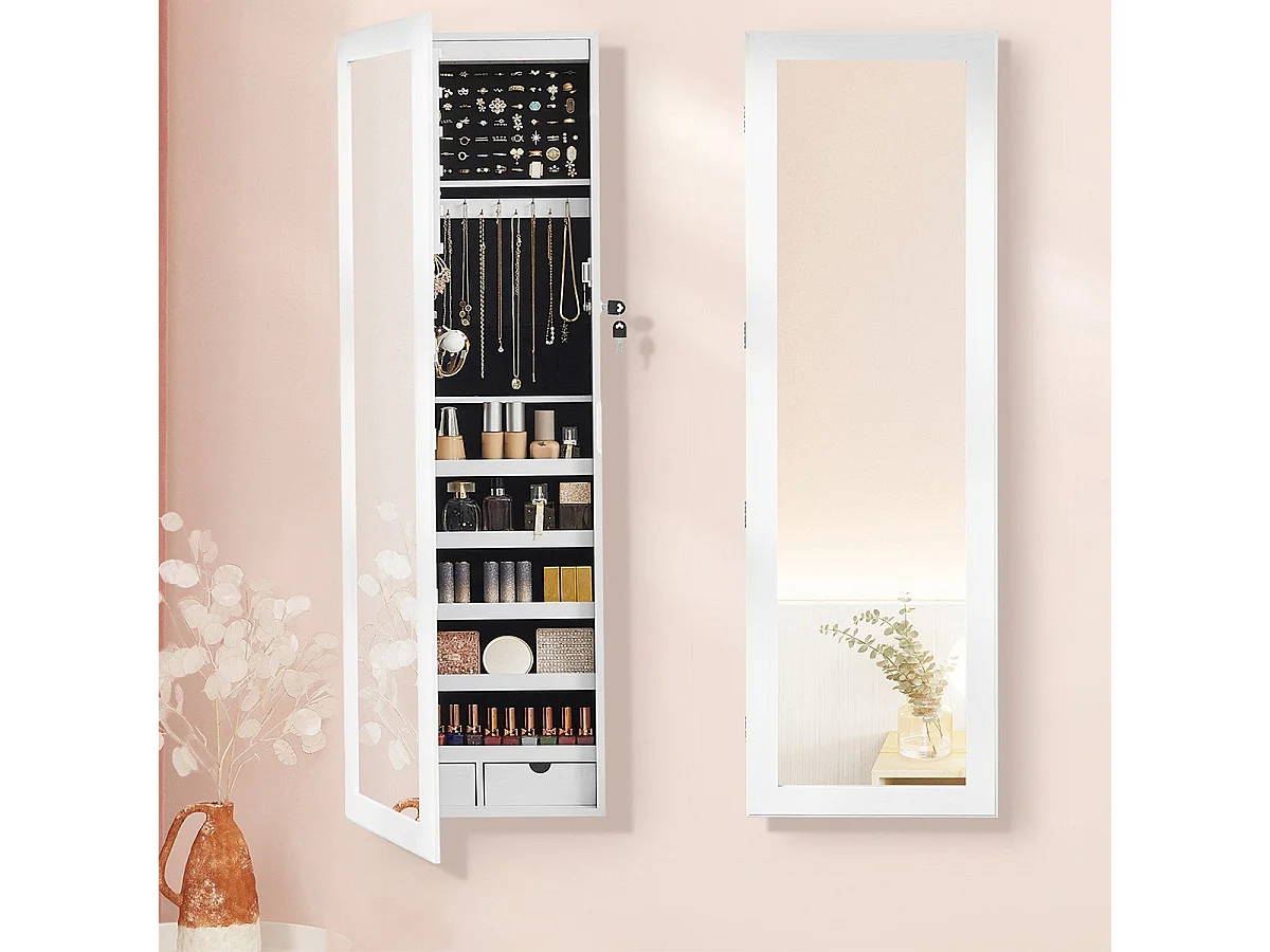 Armoire à bijoux verrouillable pour portes à suspendre avec miroir - H120 cm