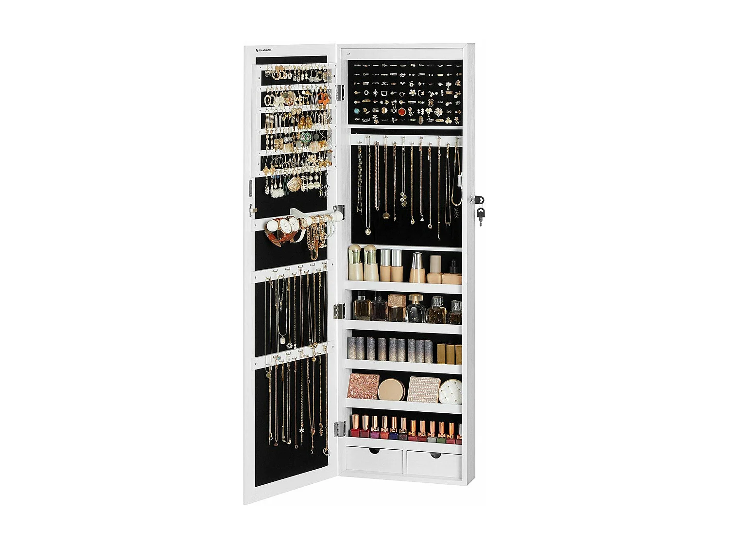 Armoire à bijoux verrouillable pour portes à suspendre avec miroir - H120 cm