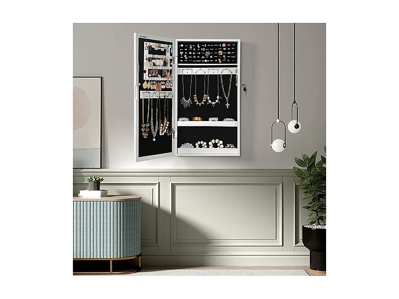 Armoire à bijoux murale verrouillable avec miroir - H67 cm