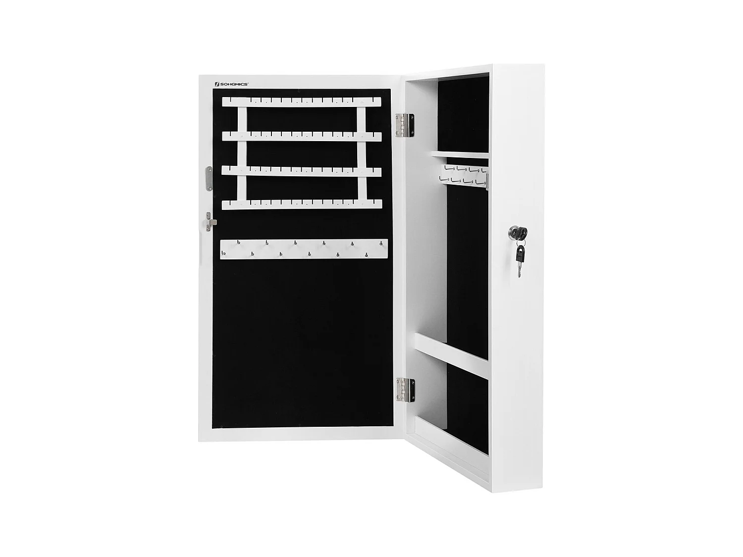 Armoire à bijoux murale verrouillable avec miroir - H67 cm