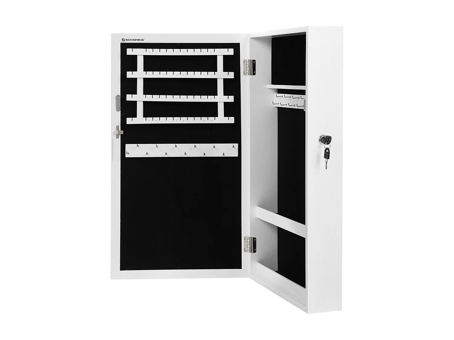 Armoire à bijoux murale verrouillable avec miroir - H67 cm