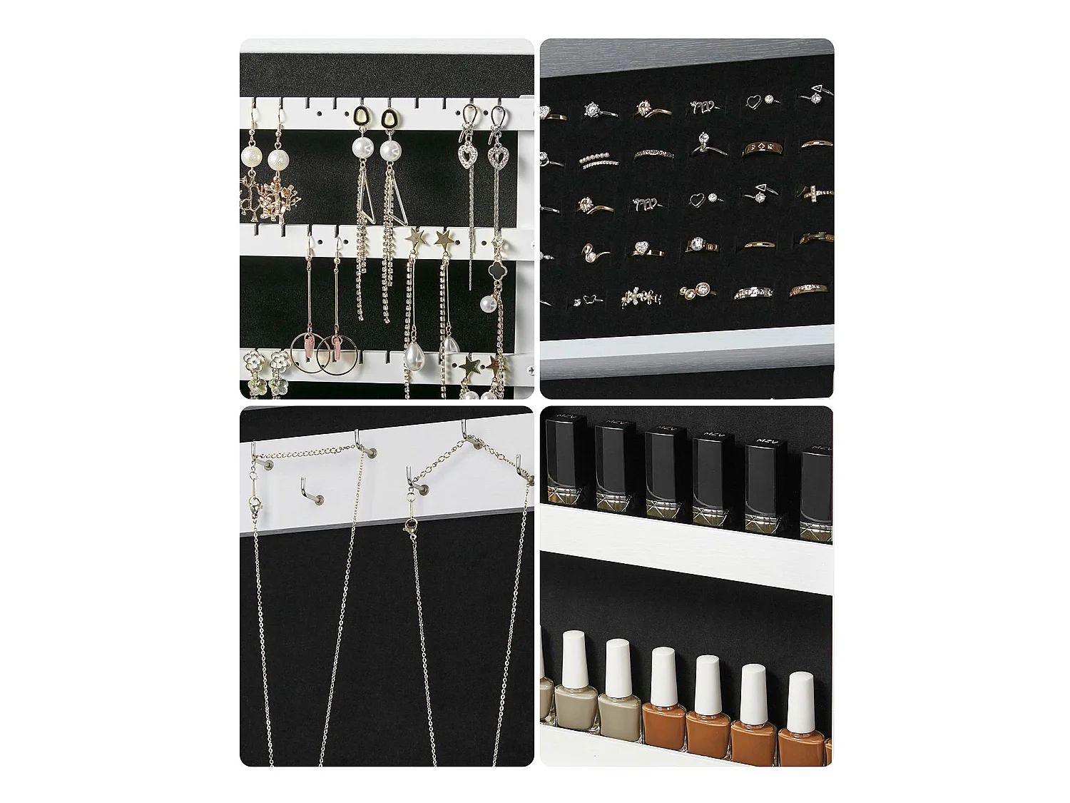 SONGMICS Armadietto per gioielli con serratura a specchio bianco, organizzatore di gioielli a parete, idea regalo JBC51W