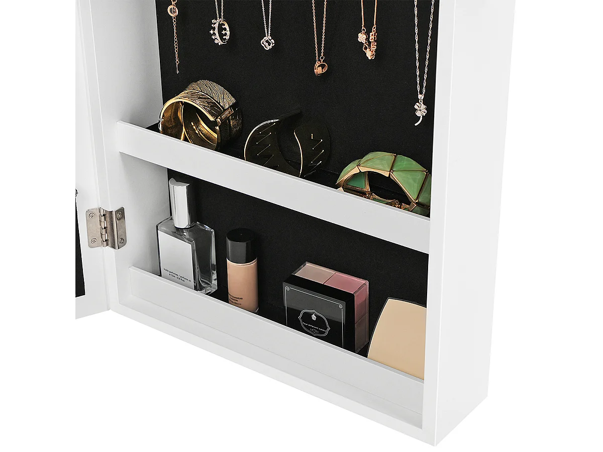 SONGMICS Weißer verspiegelter abschließbarer Schmuckschrank, Wandhalterung für Schmuck, Geschenkidee JBC51W