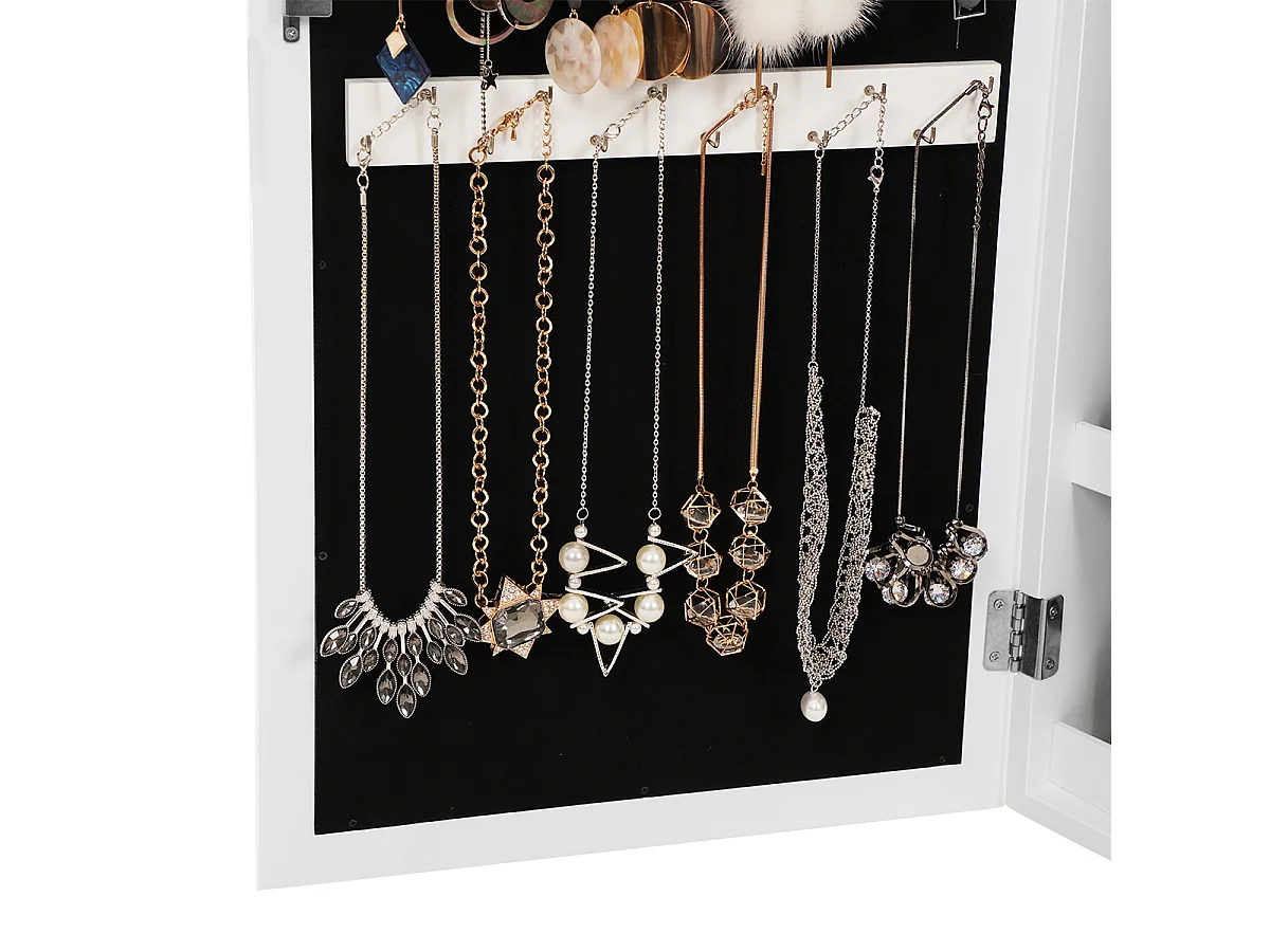 SONGMICS Weißer verspiegelter abschließbarer Schmuckschrank, Wandhalterung für Schmuck, Geschenkidee JBC51W