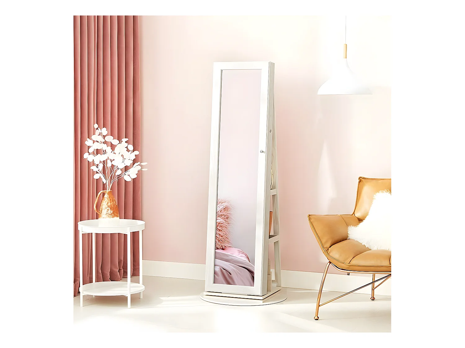 Armoire à bijoux pivotante sur pieds 3-en-1 avec grand miroir et étagères - H160 cm