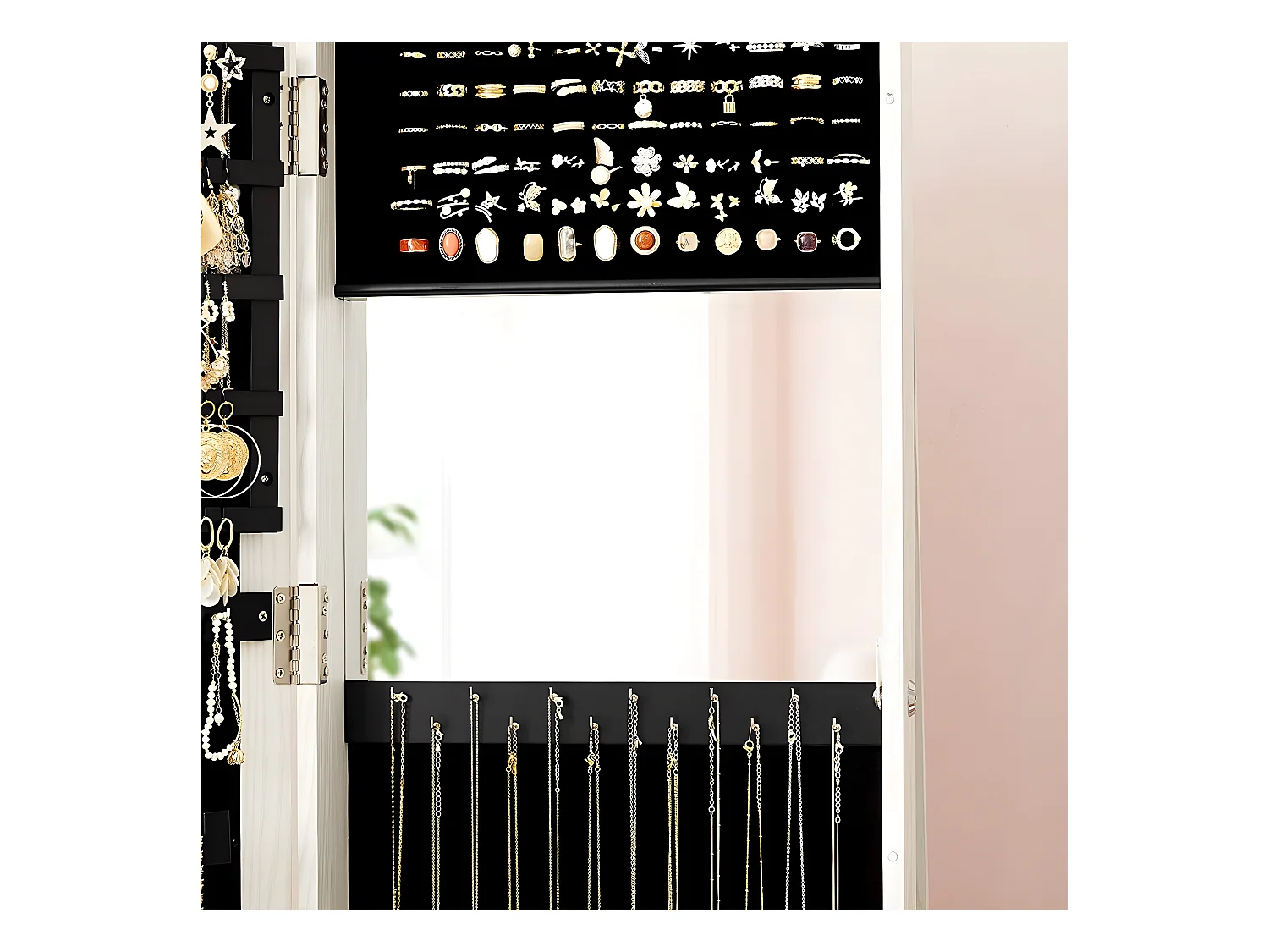 Armoire à bijoux pivotante sur pieds 3-en-1 avec grand miroir et étagères - H160 cm