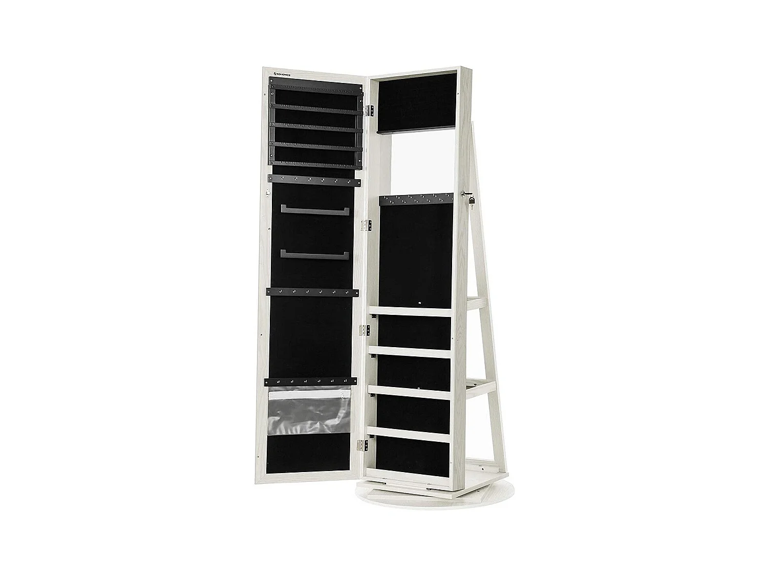 Armoire à bijoux pivotante sur pieds 3-en-1 avec grand miroir et étagères - H160 cm