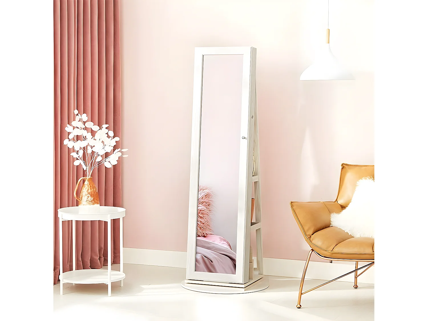 Armoire à bijoux pivotante sur pieds 3-en-1 avec grand miroir et étagères - H160 cm