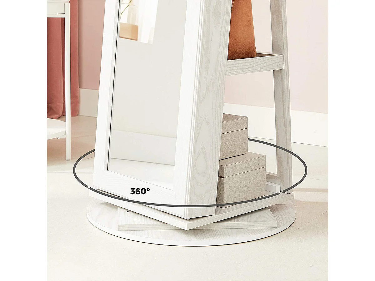 SONGMICS Armadietto per gioielli indipendente, organizer per gioielli girevole a 360° con specchio, ripiani, armadio per gioielli con serratura 3 in 1, armadietto