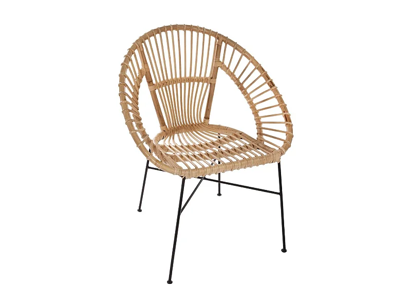 Fauteuil en Métal Noir et Rotin H 86 cm