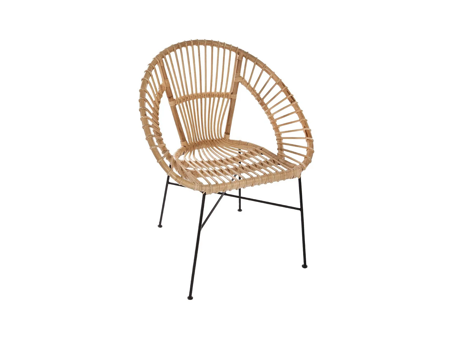 Fauteuil en Métal Noir et Rotin H 86 cm