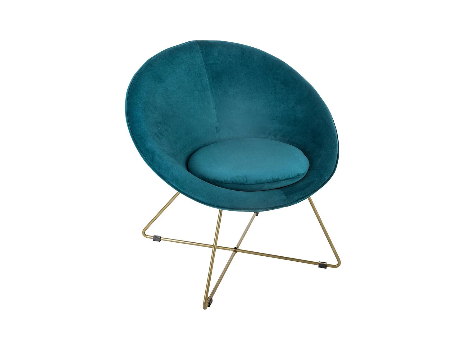Fauteuil en Velours Bleu et Pieds en métal doré