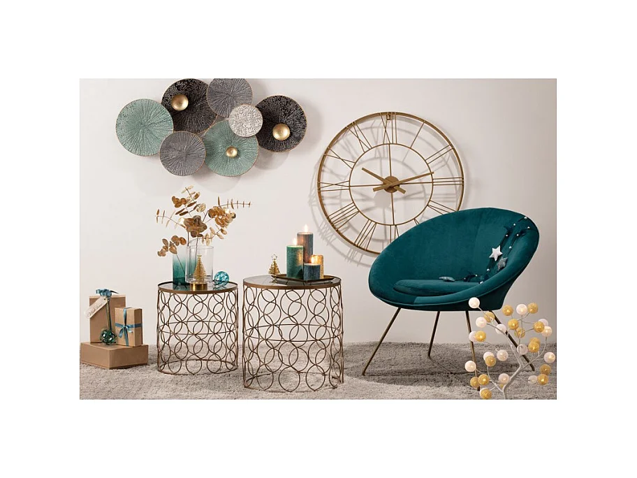 Fauteuil en Velours Bleu et Pieds en métal doré