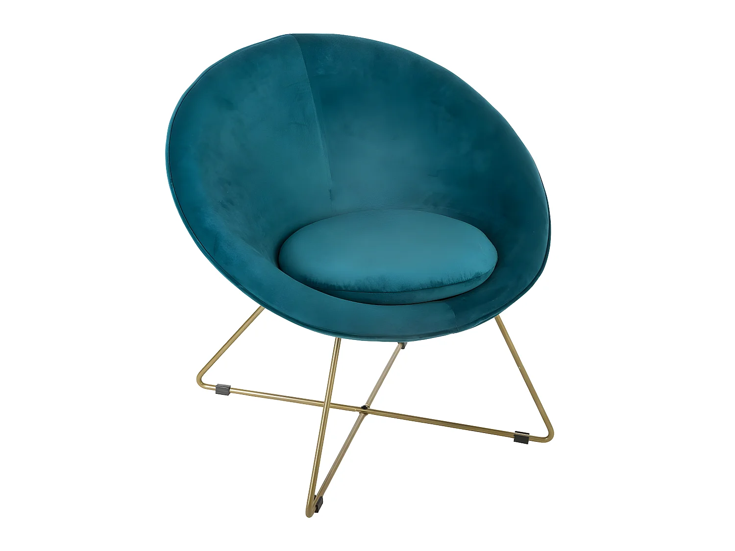 Fauteuil en Velours Bleu et Pieds en métal doré